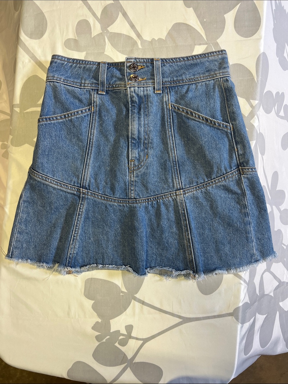 Veronica Beard Blue Denim Mini Skirt with Raw Hem